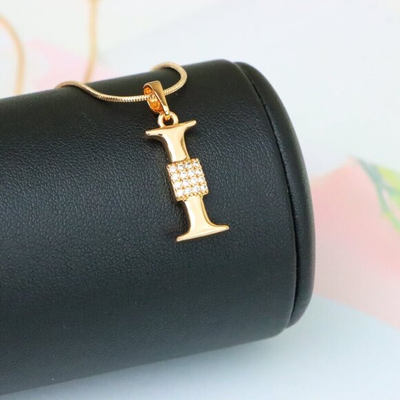 "Rose Gold I Alphabet Pendant with Crystal Accent for Women, XPPT1420 - Picture 5 of 13